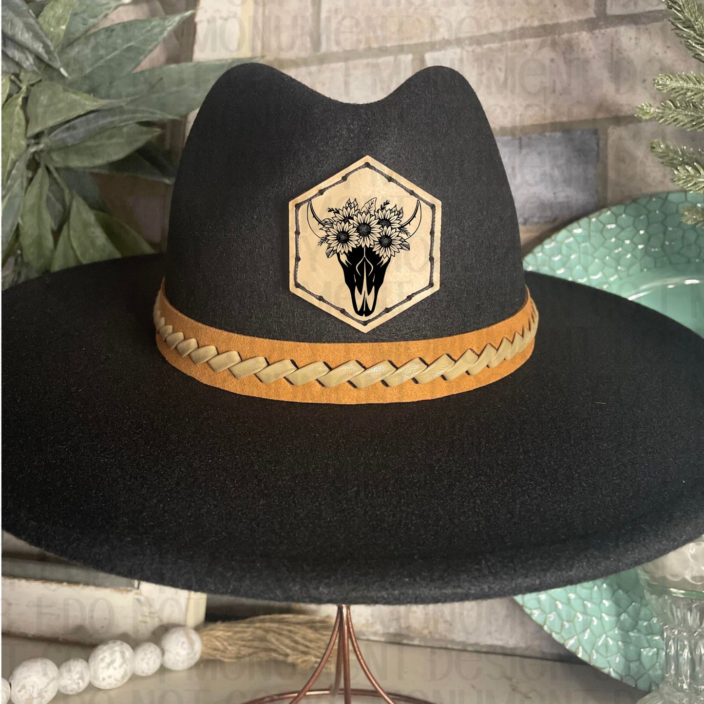 Sunflower Cow Skull - Felt Hat