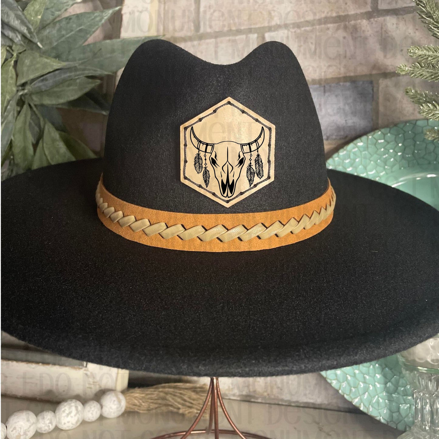 Cow Skull with Feathers - Felt Hat